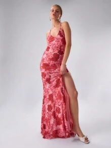 MUSERA Vestido longo maxi com estampa floral e alças finas, elegante para primavera/verão, férias, festas, casamentos, formaturas e bailes de gala. - Multicolorido - Ver 3