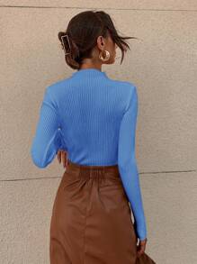 SHEIN Cottnline Solid Mock Neck Jumper - Blue - View 2