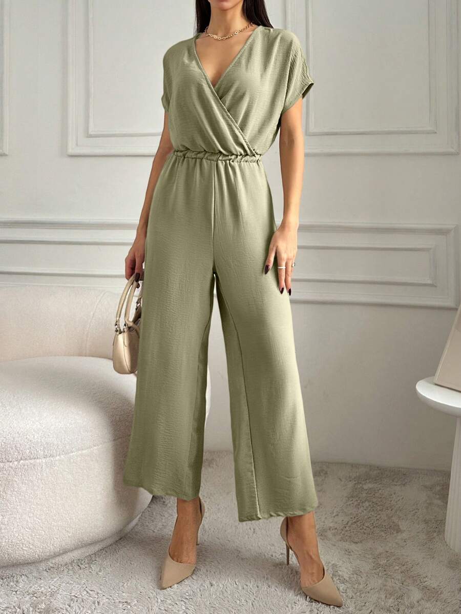 EURMUSE Ladies' Solid Color Simple Daily Jumpsuit - Army Green - View 1