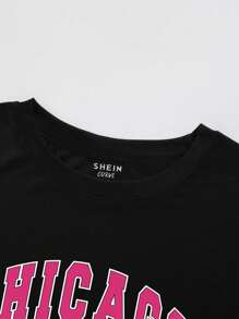 SHEIN CURVE+ Plus Size Letter Print T-Shirt - Black - View 4