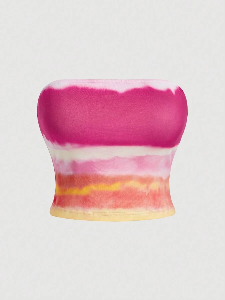 SHEIN MOD Plus Size Mùa Hè Đầy Màu Sắc Tie-Dye In Bandeau Top Tube Top - Nhiều màu - Xem 1