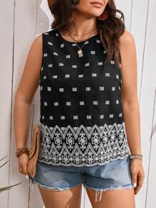 SHEIN Clasi 大尺碼度假和休閒風刺繡上衣 - 黑色 - 查看 3