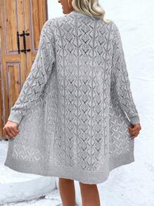 EMERY ROSE Cardigan tejido de unicolor con huecos, de longitud media, ideal para vacaciones y tiempo libre - Gris Claro - View 2