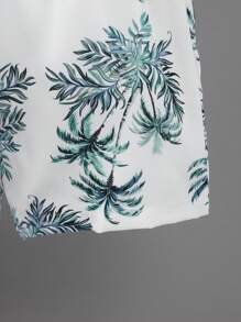 SHEIN 2pcs/Set Young Boys' Casual & Comfy & Fashionable & Versatile & Soft & Breathable Coconut Tree Printed Short Sleeve Shirt And Shorts Set, Great For Vacation In Spring/Summer - White - View 6