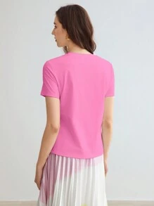 MOTF PREMIUM FLORAL PATTERN SHORT SLEEVE TEE - Hot Pink - View 7