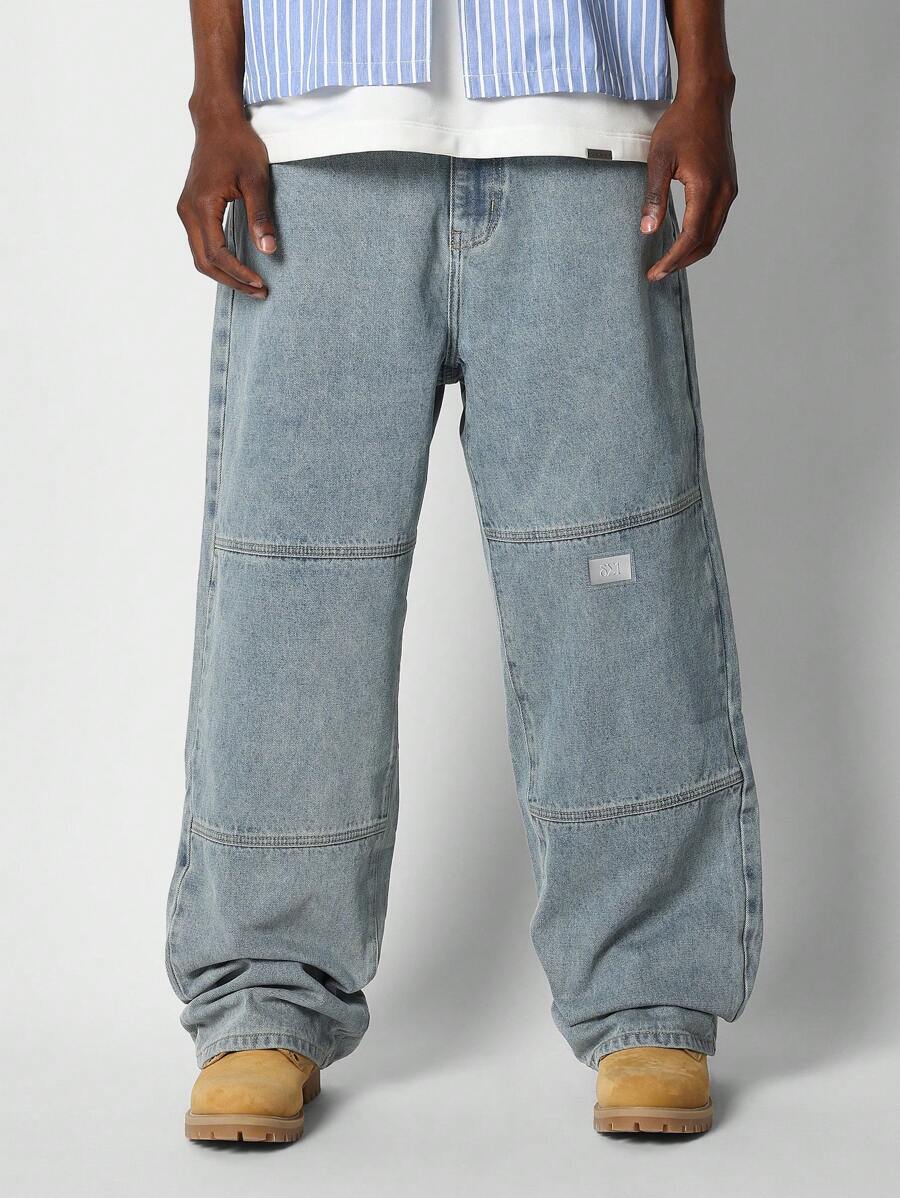 SUMWON Loose Fit Jean With Knee Panel Detail - Blue - View 1