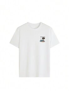 Damska letnia koszulka z nadrukiem palmy i okrągłym dekoltem, z krótkim rękawem i sloganem - Biały - Zobacz 3