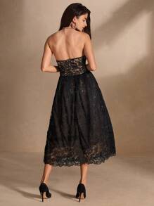 Anewsta Đầm dài đến giữa bắp chân thanh lịch dành cho nữ, dáng suông, xếp ly, lưng lưới, ngực, eo, viền xòe - màu đen - Xem 2