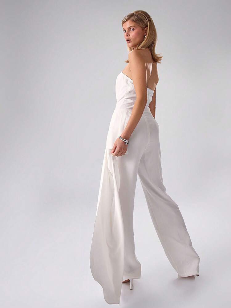 Woven Drape Side Wide Leg Jumpsuit Elegant Graduation Prom Wedding Guest Summer Spring Wedding Party Casual