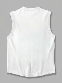 Men's Summer Casual Letter Graphic Round Neck Tank Top - White - View 5