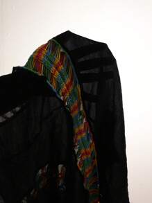 SHEIN Swim Curve 大尺碼女性時尚印花單肩披肩上衣 - 黑色 - 查看 3