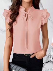 SHEIN Clasi Blusa con ribete de volantes y cuello de corbata para el Día de la Mujer - Rosa vieja - Ver 1