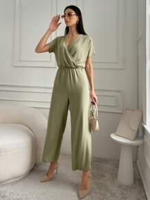 EURMUSE Ladies' Solid Color Simple Daily Jumpsuit - Army Green - View 4