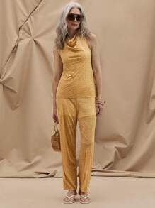 SHEIN LUNE 女士简约日常无袖连体裤 - 黃色 - 查看 3
