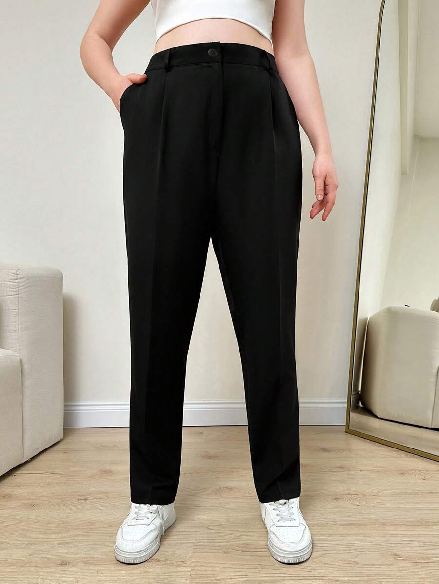 RueChic Cao eo Xếp li Bộ đồ Quần - màu đen - Xem 1