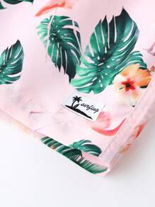 Manfinity Men Vacation Style Loose Fit Tree Leaf Printed Summer Beach Shorts - Dusty Pink - View 4