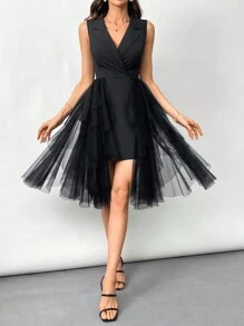 SHEIN Privé Women's Summer Elegant Bodycon Mesh Blazer Dress - Black - View 5