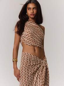 MUSERA 纹理条纹不对称领口上衣，适合夏季伊比沙岛音乐节 - 棕色 - 查看 3