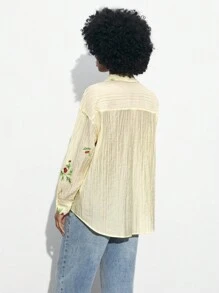 Maija Women's Embroidery Long Sleeve Simple Casual Shirt, Back To School Autumn - White - View 2