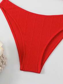 SHEIN Swim 1 件简约纯色比基尼夏季 - 紅色 - 查看 3