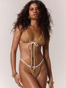 Musera Resort Contrast Stitch Bikini Bottom Summer Beach ResortHoliday