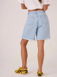 MUSERA Denim Frayed Hem Turn Up Shorts Spring 90's Cute Summer