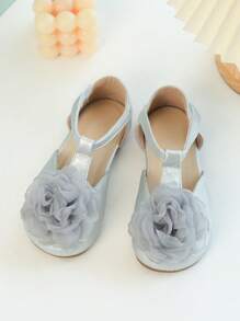 Children's Soft Non-Slip Korean Style Princess Flower Flat Shoes - Silver - View 1