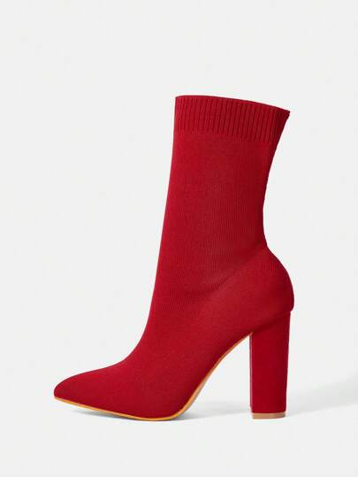 CUCCOO BASICS Botas de mujer de tacón grueso con elástico y punta afilada, tipo calcetín, para Navidad, otoño, Año Nuevo y San Valentín