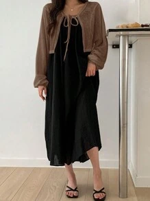 DAZY Women's Cardigan With Tie, Solid Color Outerwear T-Shirt Long Sleeve Women