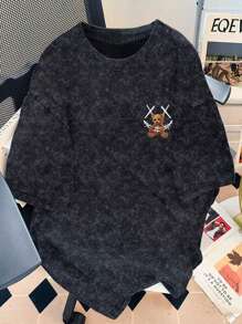 Manfinity LEGND 男士寬鬆短袖T卹，印刷文字設計 - 深灰色 - 查看 3