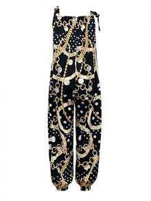 Women's Geometric Printed Sleeveless Jumpsuit With Knotted Straps, Summer - Multicolor - View 2