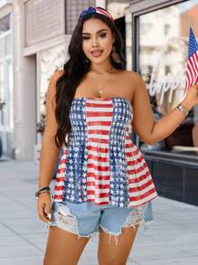 SHEIN LUNE Plus Size Women's Simple Printed Tube Top Everyday Shirt - Multicolor - View 6