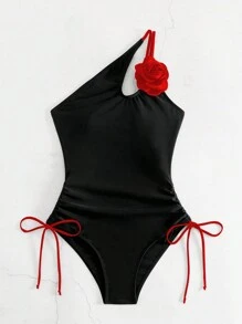 Bonvoyette 2025 女士假日海滩花卉装饰连体泳衣夏季 - 紅色 - 查看 8