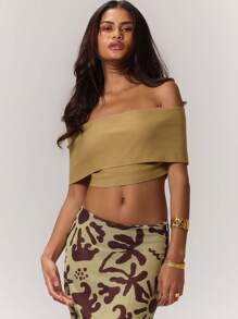 MUSERA Áo croptop ôm sát màu trơn, hở vai, thích hợp mặc đi chơi, dự lễ hội, mùa xuân, lễ Phục sinh, nghỉ hè. - màu xanh lá - Xem 3