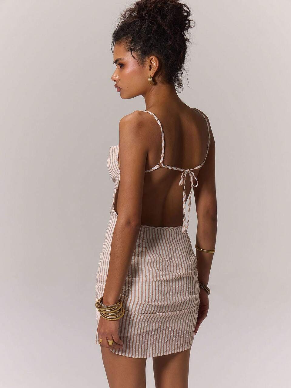 Sexy Textured Stripe Cowl Neck Mini Dress Spring Cute Summer Casual
