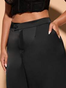 SHEIN BAE Plus Size Women's Elegant Solid Color Split Hem Dress Pants - Black - View 7