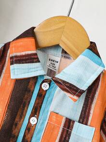 Bộ áo sơ mi và quần short sọc dọc thường ngày dành cho trẻ sơ sinh mùa hè - Nhiều màu - Xem 3