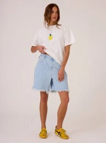 MUSERA Denim Frayed Hem Turn Up Shorts Spring 90's Cute Summer