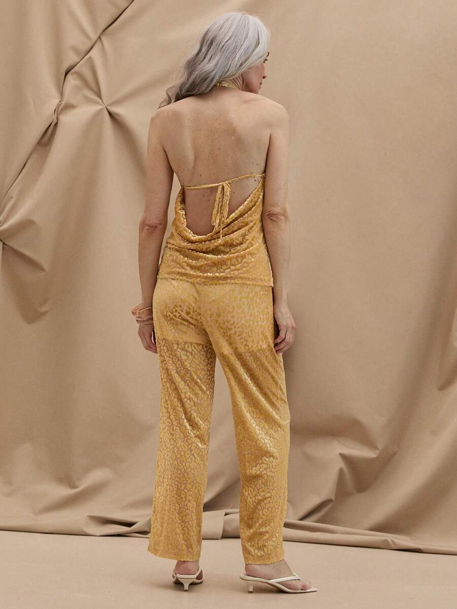 SHEIN LUNE 女士简约日常无袖连体裤 - 黃色 - 查看 1