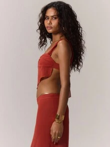 MUSERA Áo croptop dệt lệch vạt, thích hợp cho kỳ nghỉ xuân hè, phong cách Ibiza, thanh lịch. - Rỉ Nâu - Xem 4