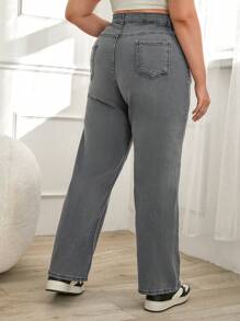 SHEIN Cottnline Fashionable Loose Solid Color Jeans For Plus Size Women - Grey - View 2