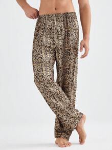 Men's Fashion Leopard Print Home Clothing Bottoms - Brown - View 4