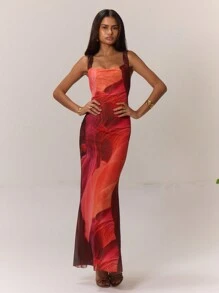 MUSERA Elegant Colorblock Print Mermaid Hem Maxi Dress Vacation Summer Graduation Wedding Guest Beach Wedding Guest, Elegant, Date Night , , Fall, Winter Party - Multicolor - View 4