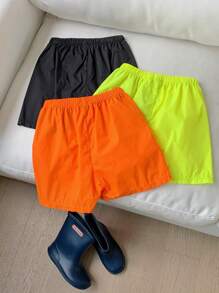 SHEIN 3入組男童休閒學院風可愛柔軟舒適羽毛球顏色透氣泳褲，適合休閒和度假，完美適用於春夏季節