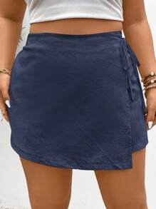 SHEIN Frenchy 大碼夏季休閒純色側扣短褲短裙 - 藏蓝色 - 查看 4