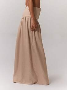 Summer Vacation Leisure Solid Color Wide-Legged Maxi Pants Spring Summer Boho Ibiza Fall, Autumn, Winter, Back To School Party - Apricot - View 4