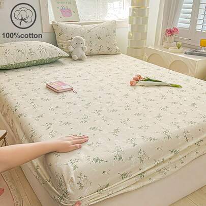 1 件花卉和叶子印花透气床垫保护套，适合男孩和女孩、在校学生、宿舍装饰，适合单人床/大号床/特大号床