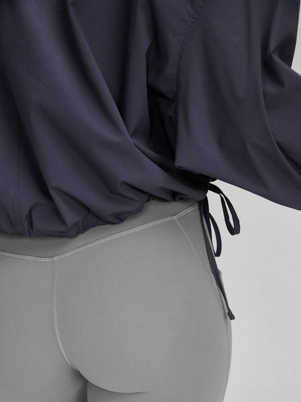 Woven Cropped Curved Drawstring Waist Pullover Half Zip  Spring Summer