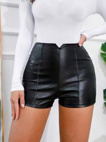 SHEIN Allurite Women's Solid Color Slim Fit Shorts For Daily Summer Outfits - Black - View 1