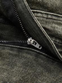 ROMWE Grunge Punk Quần short denim thêu hình ngôi sao thường ngày mùa hè cỡ lớn, đi học - Xám - Xem 4